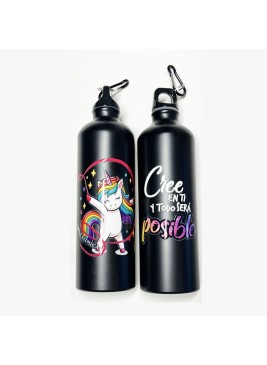 Unicorn black water bottle